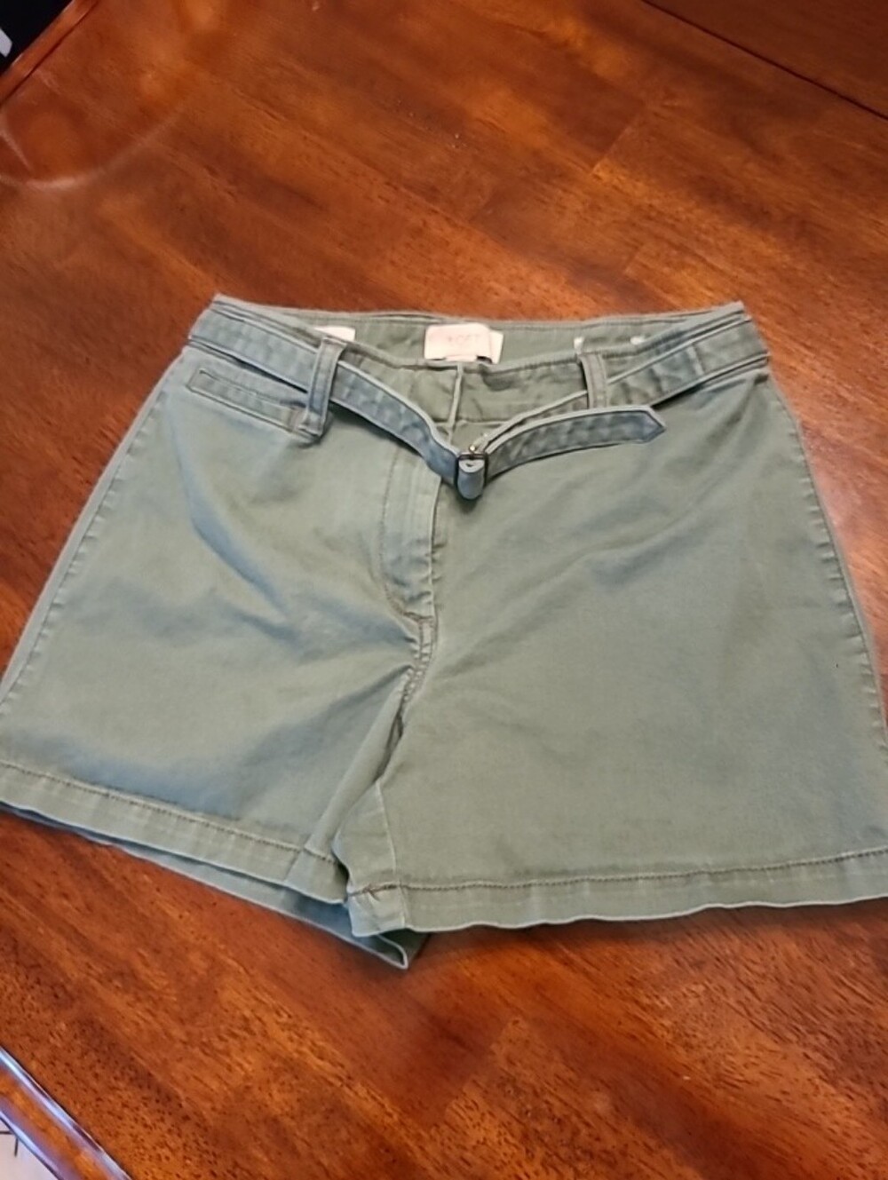 LOFT Olive Green Belted Cotton Bermuda Shorts